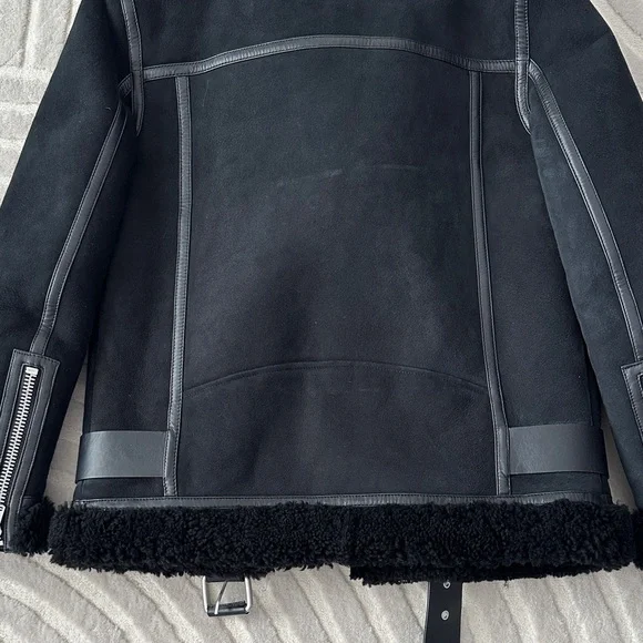All Saints Black Shearling Jacket - Picture 7 of 10